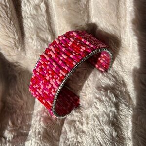 Pink Seed Beaded Cuff Bracelet NWOT
